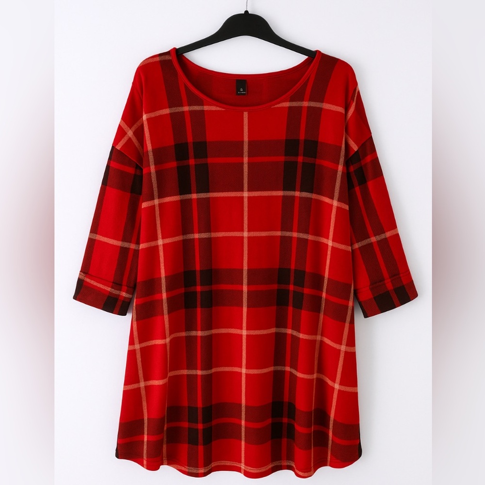 Tahari Red Plaid Crew Neck Sweater
